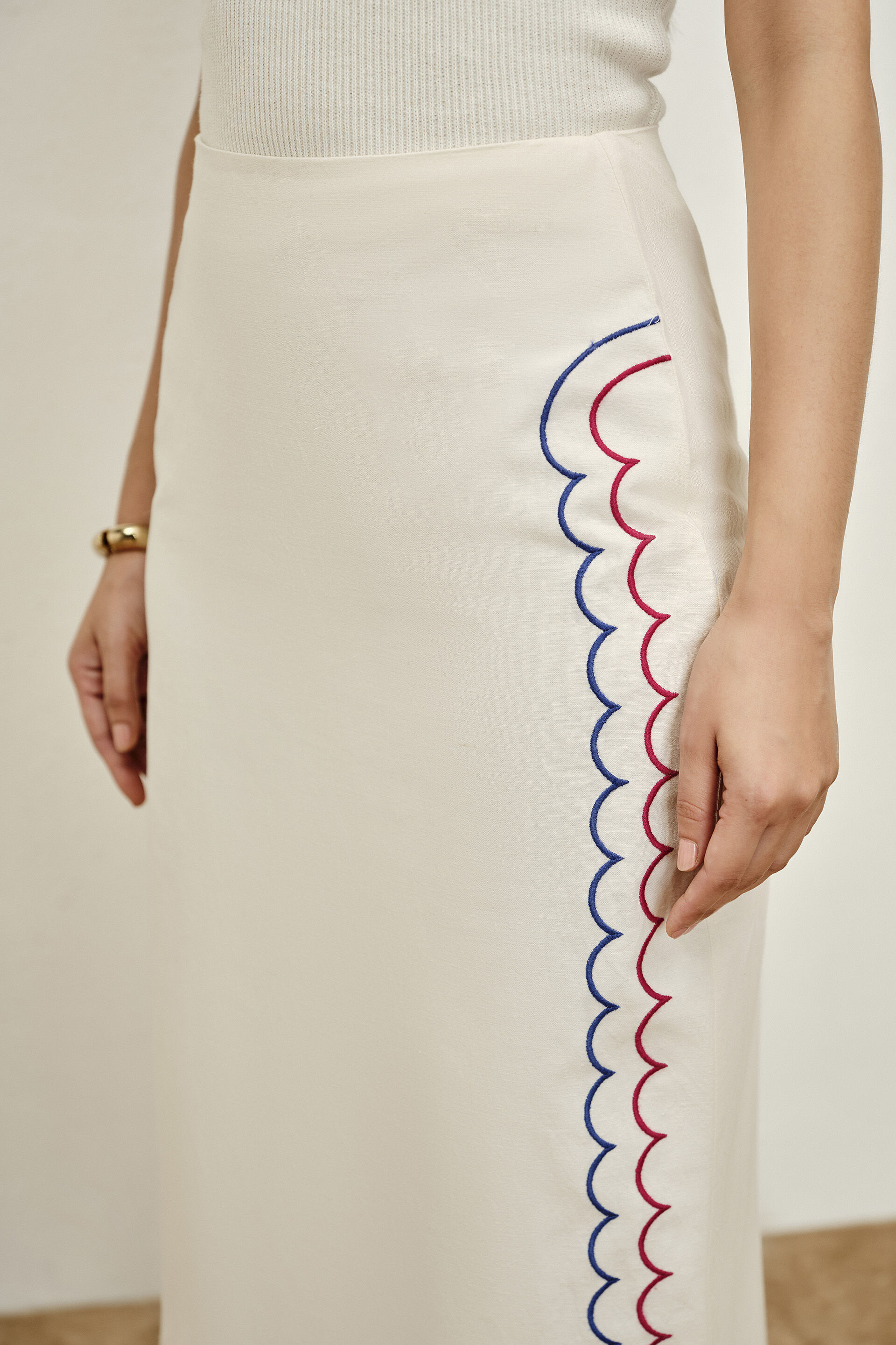 Scallop Embroidered Pencil Skirt in Natural, Natural, image 2